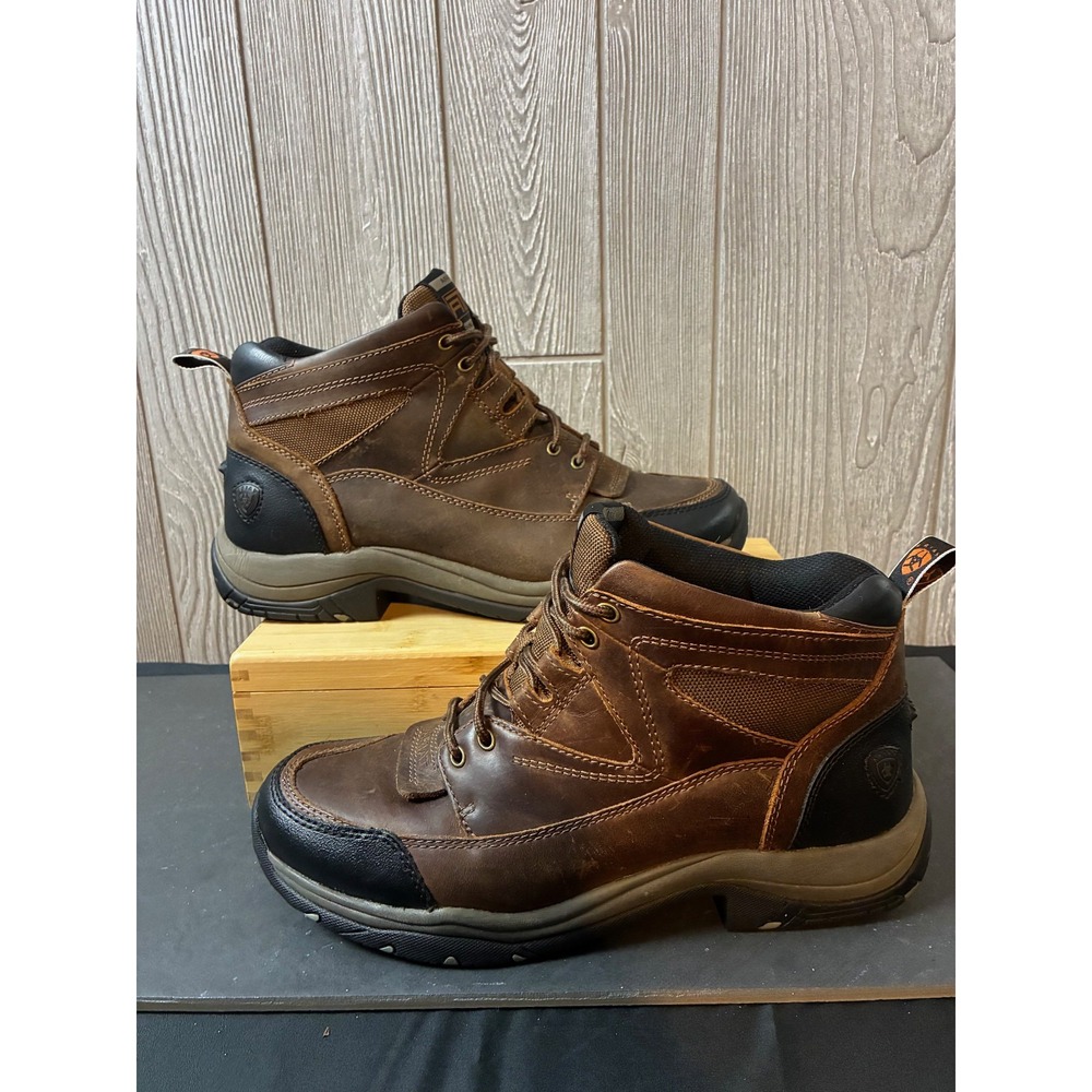 Ariat Terrain 10002182 Mens 10.5 EE Wide Leather Hiking Work Boots Brown ATS